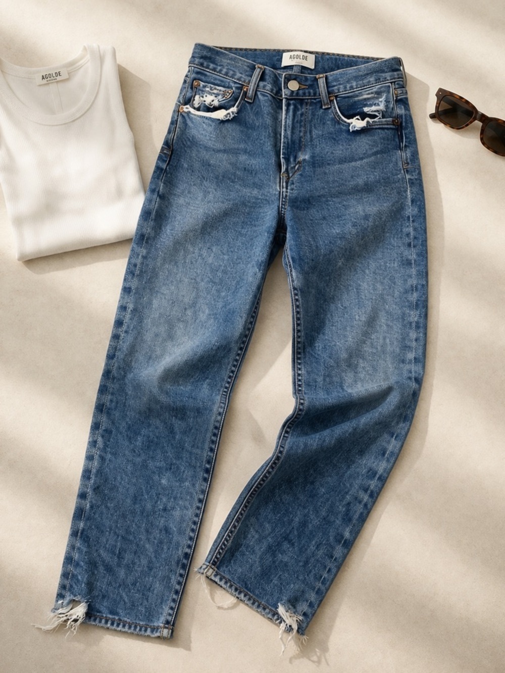 AGOLDE High Rise Straight Leg Jeans Medium Wash Vintage Wear Size 27 - Picture 1 of 13